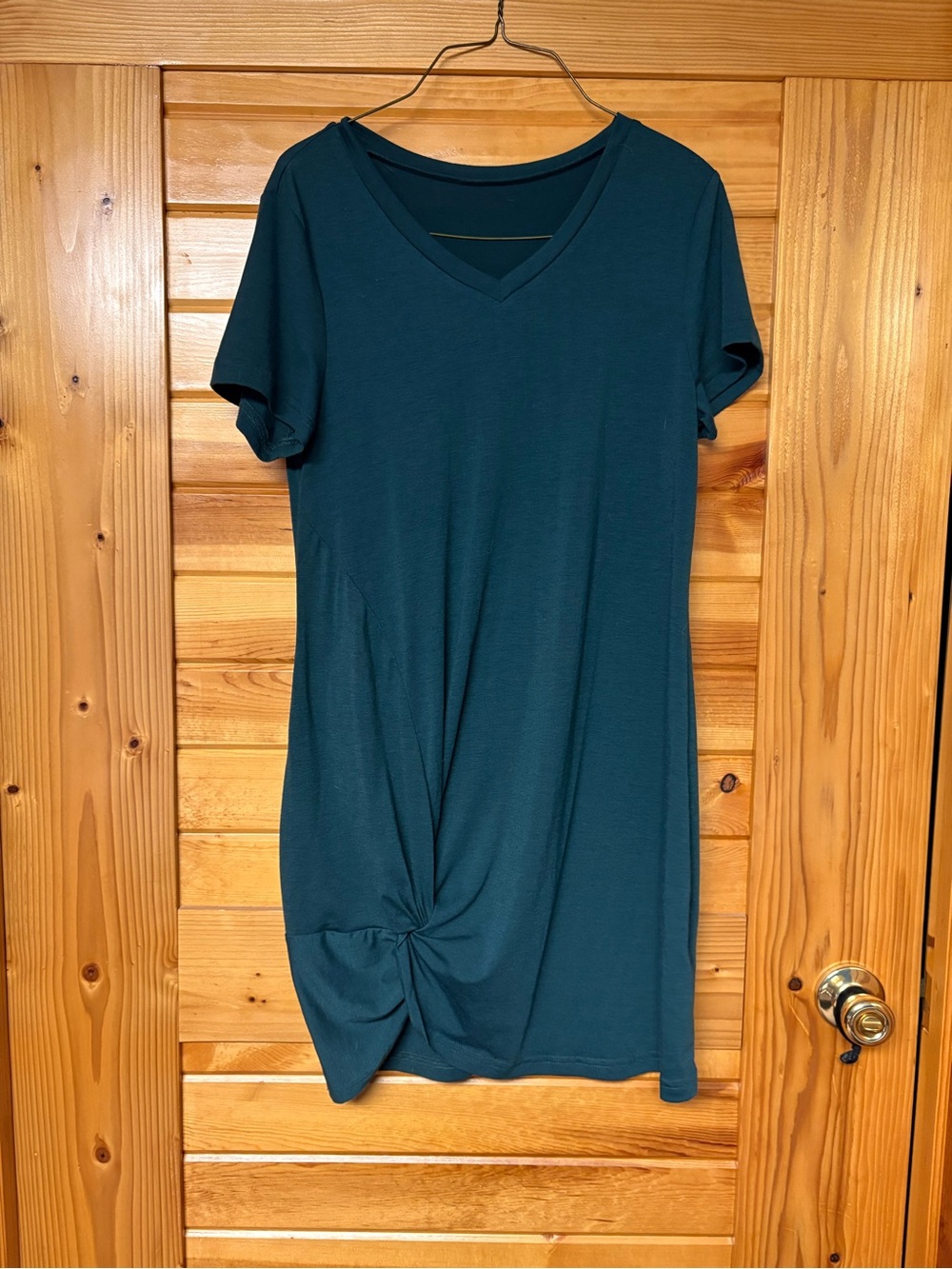 SHEIN Teal V-Neck Knot-Front Midi Dress